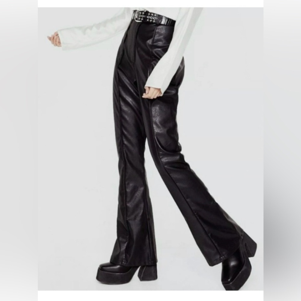 Nasty Gal Faux Leather High Waisted Flare Y2K Black Pants Size 6